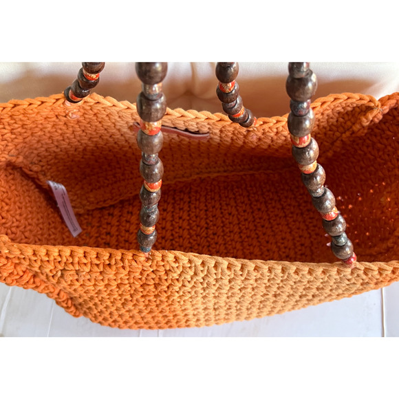 FREE PEOPLE FP COLLECTION ORANGE SUNRISE TAKE ME TO TULUM TOTE BAG BEADED WOVEN - Picture 10 of 10